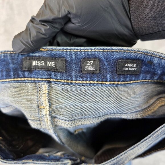 Miss Me Jeans Womens 27 Ankle Skinny Embroidered Sequin Hem Distressed Denim - Picture 11 of 13